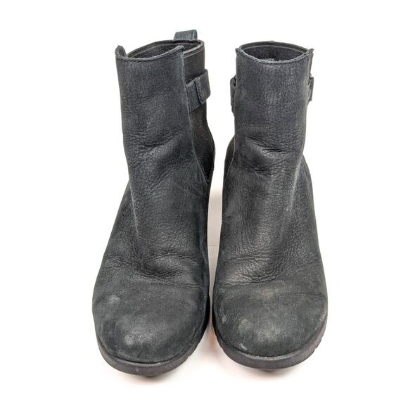 UGG Black Leather Indra Waterproof Wedge Booties Size 7 - Picture 3 of 10